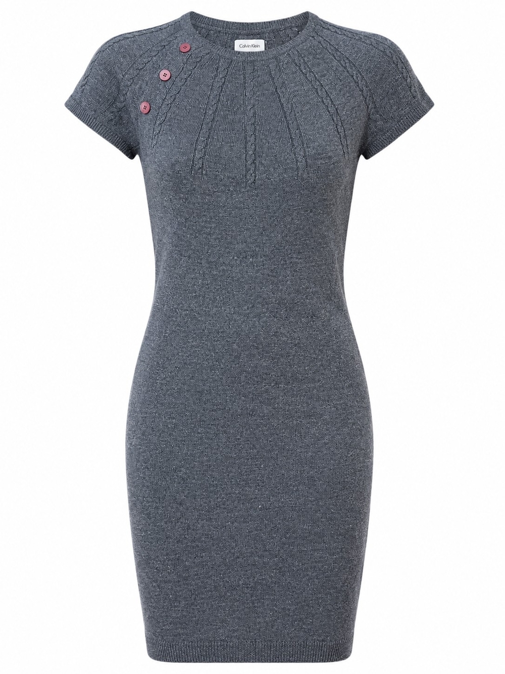 CALVIN KLEIN | Merino Wool Sweater Dress Gray Heather Bodycon Cable Knit |β L